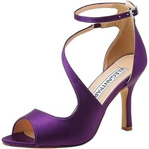 Elegantpark Womens Size 10 Purple Satin Peep Toe 4"  Heel Ankle Strap Shoes